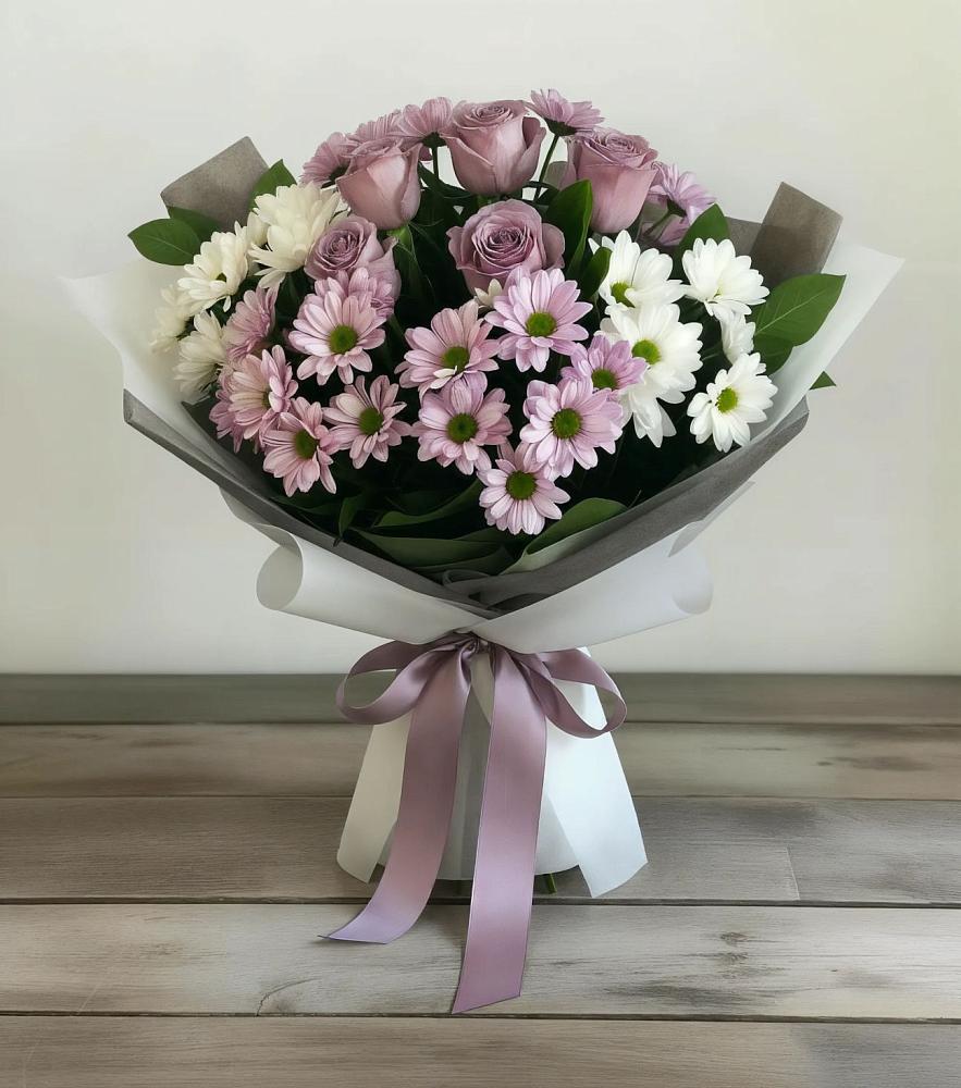 Букет цветов из: Хризантемы и Розы в Епифань