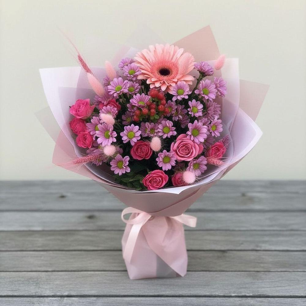 Букет цветов из: Розы, Герберы и Хризантемы в Епифань