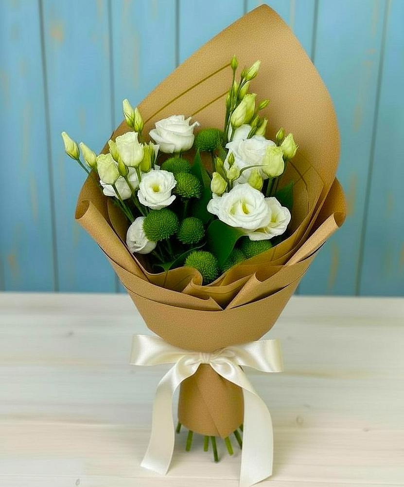 Букет цветов из: Хризантемы и Лизиантусы в Епифань