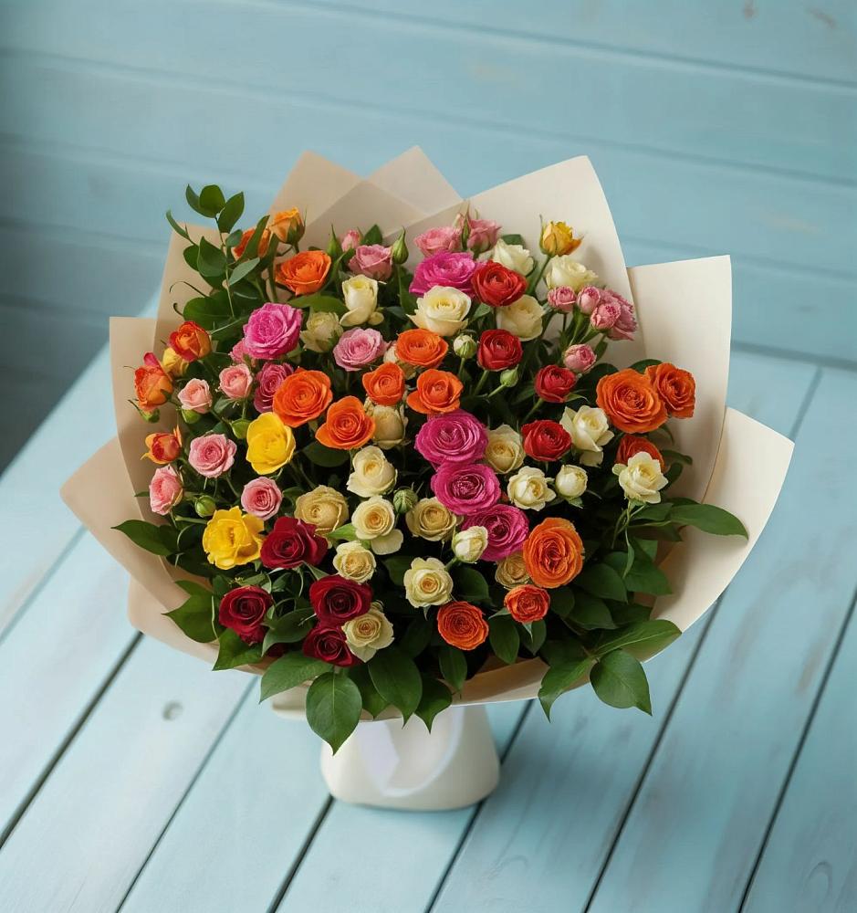 Букет Микс из разноцветных кустовых роз в Епифань