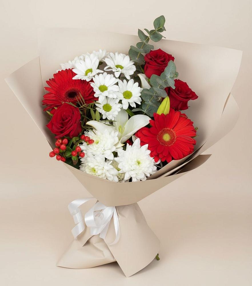 Букет цветов из: Розы, Хризантемы, Герберы и Лилии в Епифань