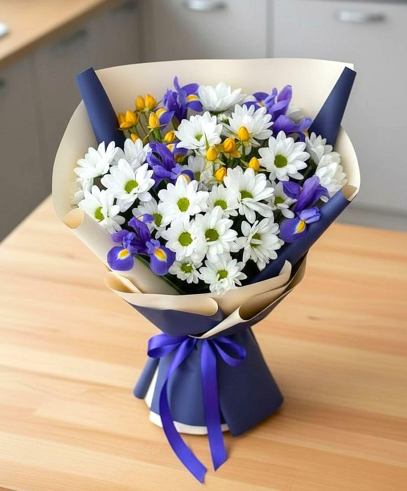 Букет цветов из: Розы, Ирисы и Хризантемы в Епифань