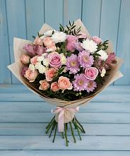 Букет цветов из:  Хризантемы, Розы и Альстромерии в Епифань