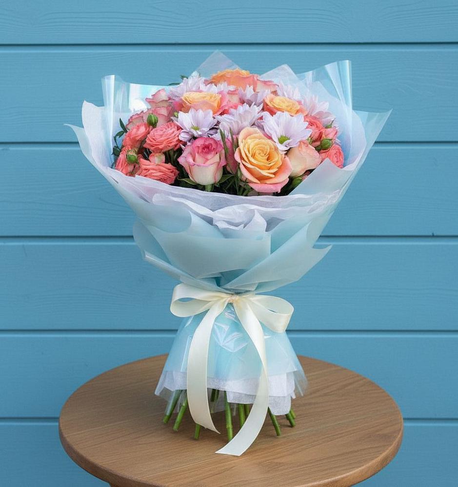 Букет цветов из: Хризантемы и Розы в Епифань