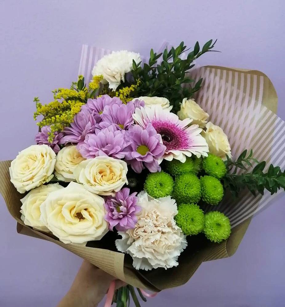 Букет цветов из: Хризантемы, Розы, Гвоздики и Герберы в Епифань